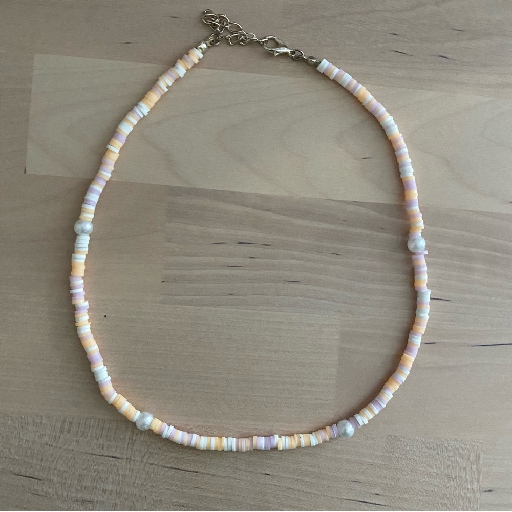Handmade pastel Heishi beaded pearl necklace
